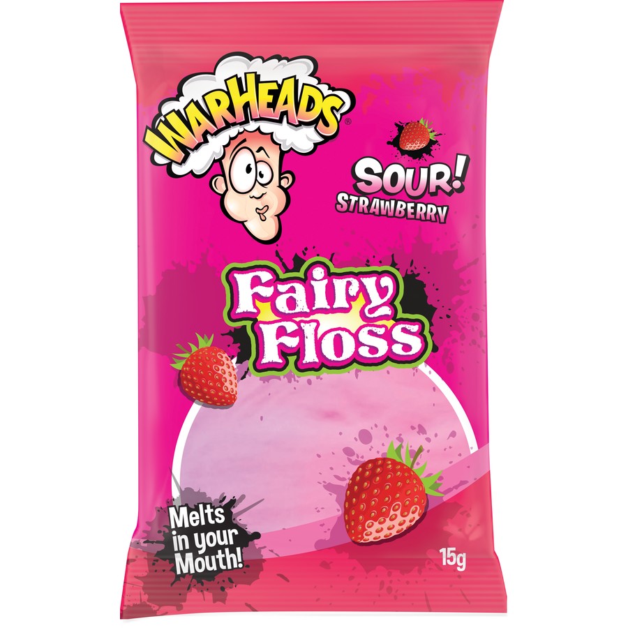 Warheads Sour Strawberry Fairy Floss - 15g