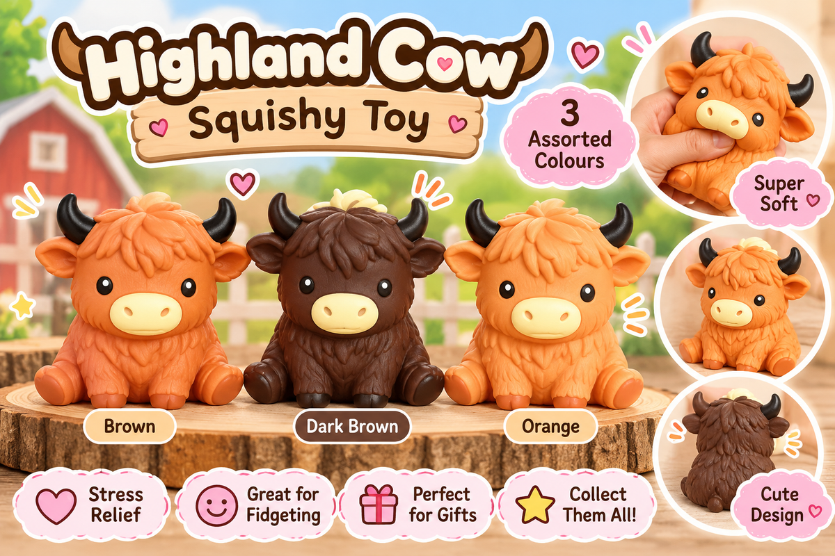 Highland Cow Squishy Toy – Assorted Colours