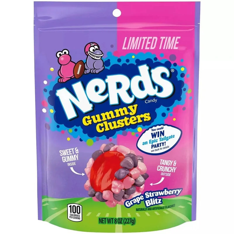 LIMITED EDITION Nerds Candy Gummy Clusters, Grape Strawberry Blitz Flavour, Big Bag/ 227g (USA)