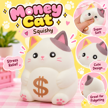 Money Cat Squishy Toy – Cute Lucky Cat Stress Relief Toy